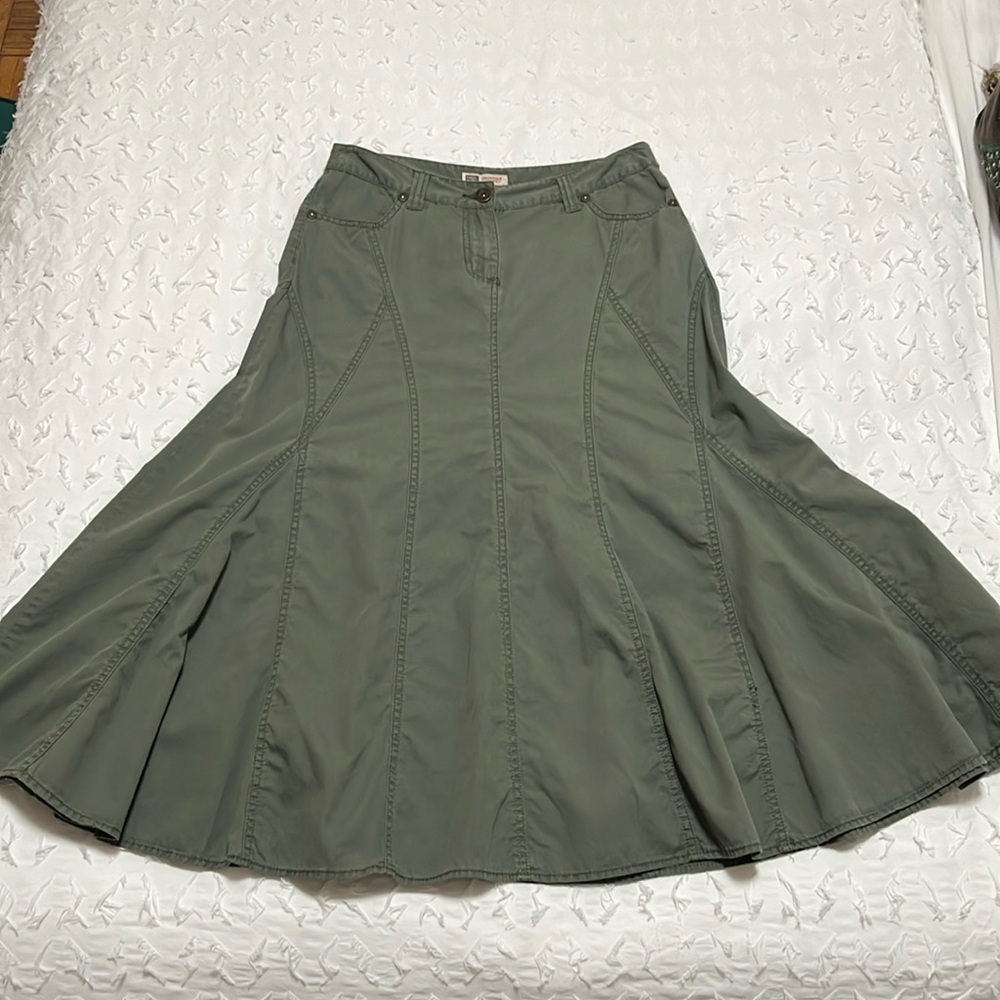 Y2K Faded Glory cotton military green fit and flare long skirt size 6